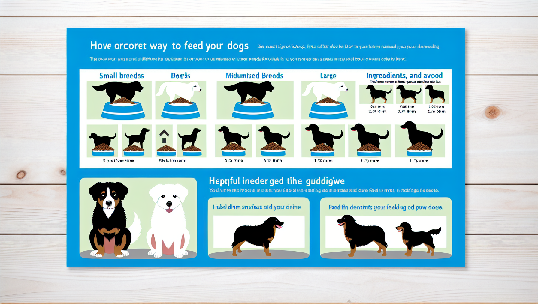Ein hilfreicher visueller Leitfaden zur richtigen F&Atilde;&frac14;tterung eines Hundes. Das Bild sollte verschiedene Hunderassen in unterschiedlichen Gr&Atilde;&para;&Atilde;Ÿen zeigen, um die Unterschiede in den Ern&Atilde;&curren;hrungsbed&Atilde;&frac14;rfnissen zwischen kleinen, mittelgro&Atilde;Ÿen und gro&Atilde;Ÿen Rassen darzustellen. N&Atilde;&frac14;tzliche Tipps wie Portionsgr&Atilde;&para;&Atilde;Ÿen, Zutaten, die vermieden werden sollten, und F&Atilde;&frac14;tterungsh&Atilde;&curren;ufigkeit sollten enthalten sein. Haustierbesitzer sollten die Richtlinien leicht verstehen k&Atilde;&para;nnen.